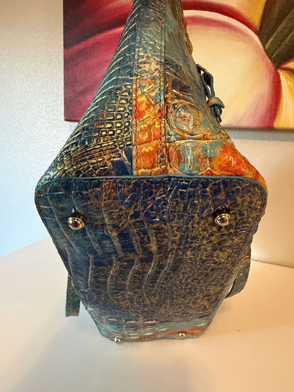 Brahmin Turquoise & Orange Croc-Embossed Tote - Picture 5 of 7